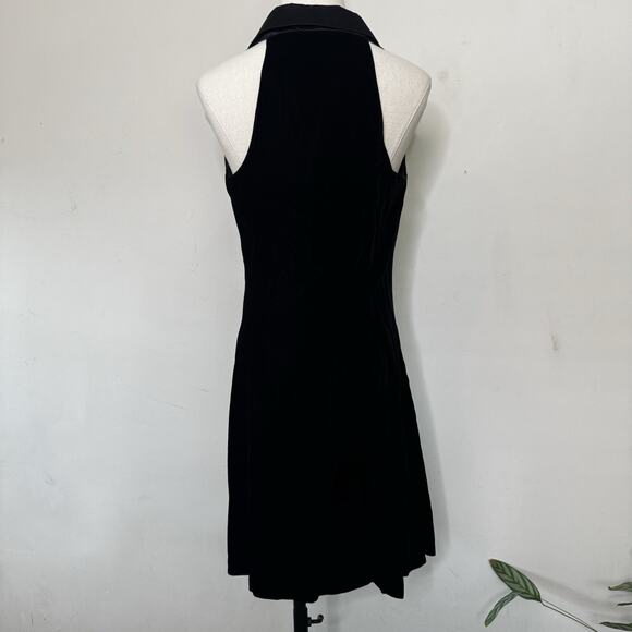 Vintage 90s Black Velvet Tuxedo Vest Dress Embellished Buttons Indie Goth Prom 6 - Picture 4 of 5